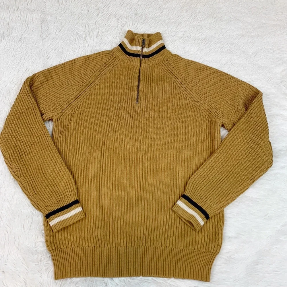 J Crew‎ Men's ribbed half zip pullover sweater striped mock neck long sleeve